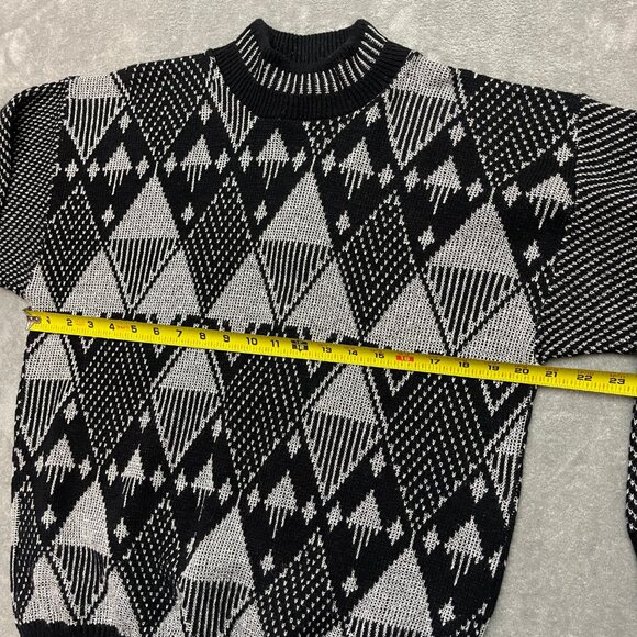 Vintage Fortune Knits Sweater Womens Black Gray Geometric Knit Pullover Size L - Picture 6 of 8